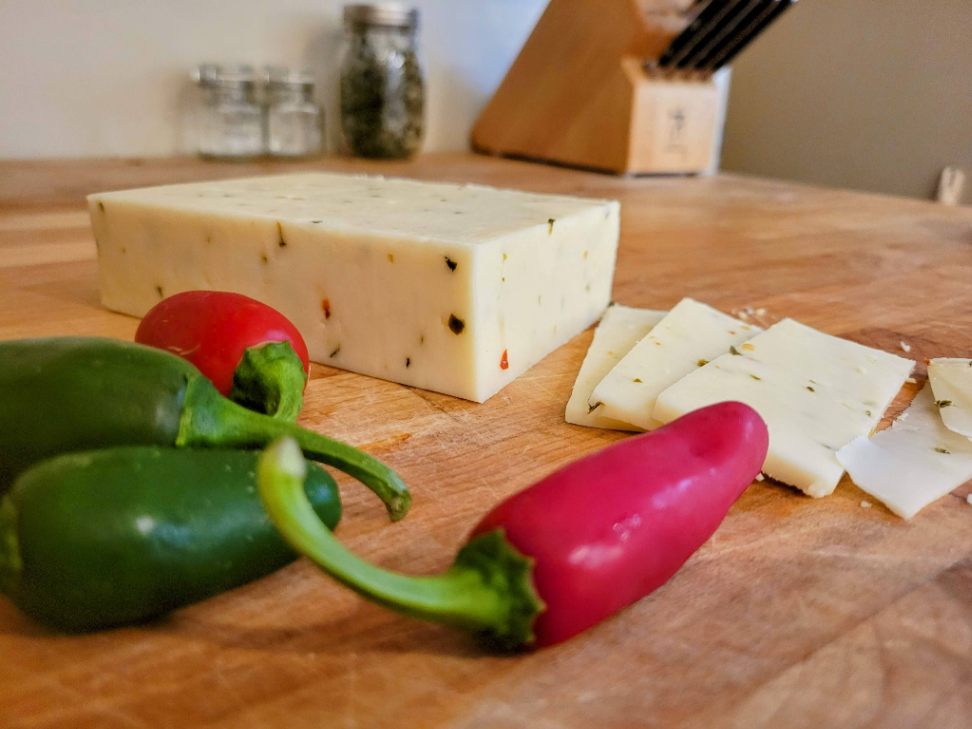 Pepperjack cheese block with jalapenos peppers